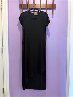 chico’s travelers black maxi dress size S 0 asymmetrical hem